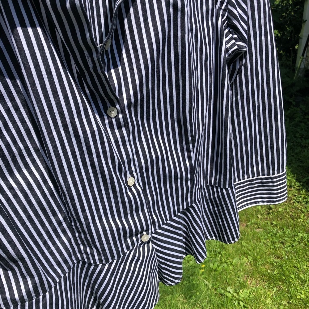Lauren Ralph Lauren Black and White Striped Peplum Button Down Shirt - Picture 10 of 16